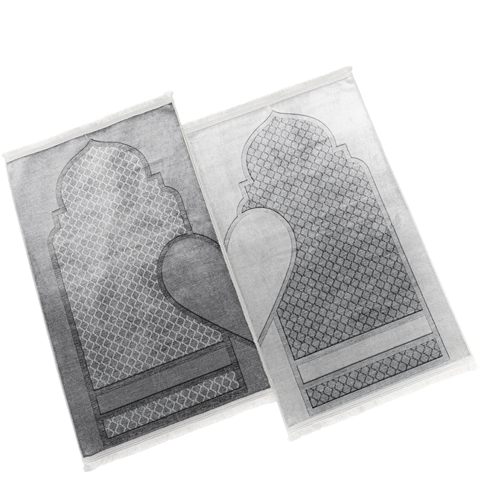 Modefa Prayer Rug Couple’s Sweetheart Velvet Islamic Prayer Rug Set - Silvery Gray