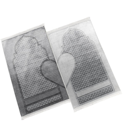 Modefa Prayer Rug Couple’s Sweetheart Velvet Islamic Prayer Rug Set - Silvery Gray