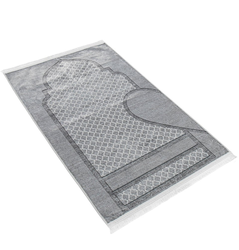 Modefa Prayer Rug Couple’s Sweetheart Velvet Islamic Prayer Rug Set - Silvery Gray