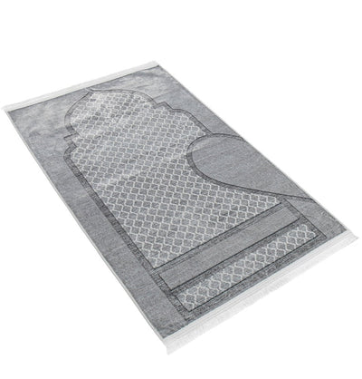 Modefa Prayer Rug Couple’s Sweetheart Velvet Islamic Prayer Rug Set - Silvery Gray