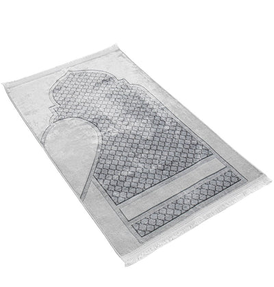 Modefa Prayer Rug Couple’s Sweetheart Velvet Islamic Prayer Rug Set - Silvery Gray