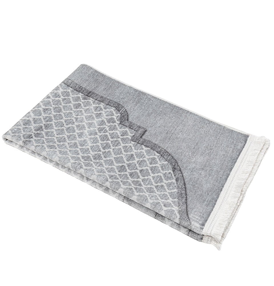 Modefa Prayer Rug Couple’s Sweetheart Velvet Islamic Prayer Rug Set - Silvery Gray