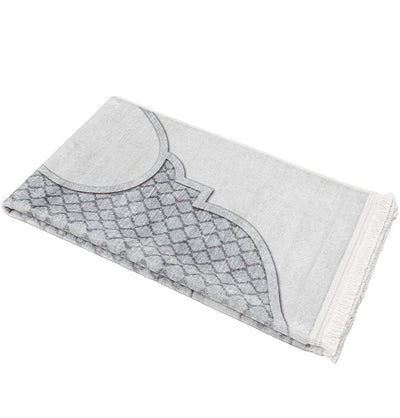 Modefa Prayer Rug Couple’s Sweetheart Velvet Islamic Prayer Rug Set - Silvery Gray