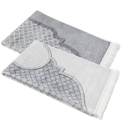 Modefa Prayer Rug Couple’s Sweetheart Velvet Islamic Prayer Rug Set - Silvery Gray