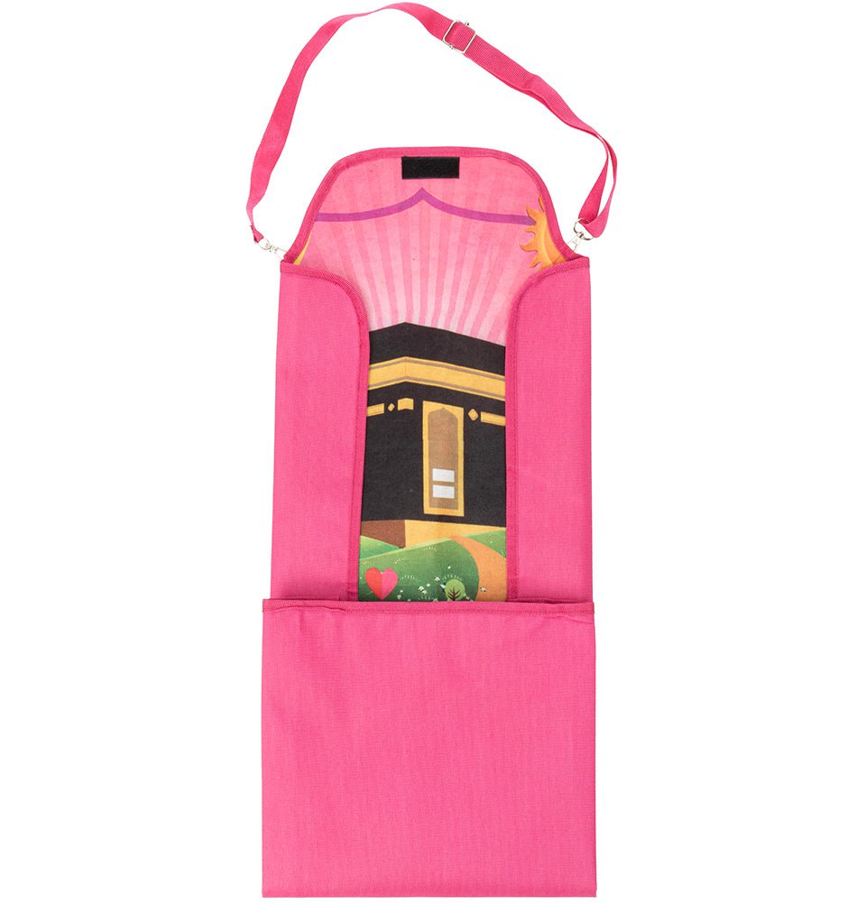 Modefa Prayer Rug Crossover Bag Travel Child Size Islamic Prayer Mat - Pink