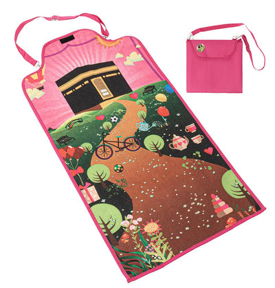 Modefa Prayer Rug Crossover Bag Travel Child Size Islamic Prayer Mat - Pink