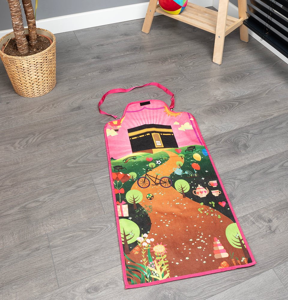 Modefa Prayer Rug Crossover Bag Travel Child Size Islamic Prayer Mat - Pink