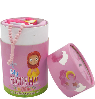 Modefa Prayer Rug Customized Pink Kids Cylinder Gift Box Set with Mosque Prayer Mat & Tasbih - Pink