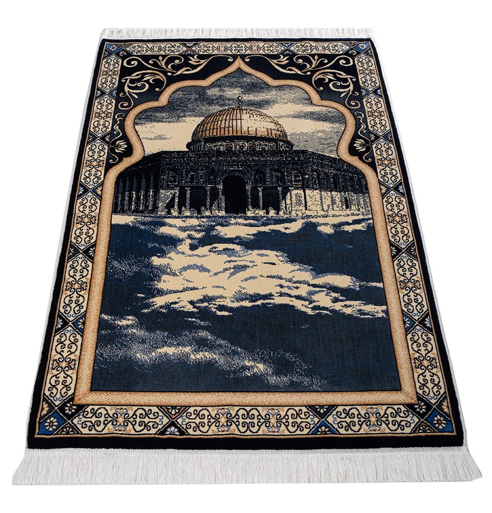 Modefa Prayer Rug Dark Blue Erguvan Luxury Kilim Velvet Carpet Islamic Prayer Rug - Aqsa Dark Blue