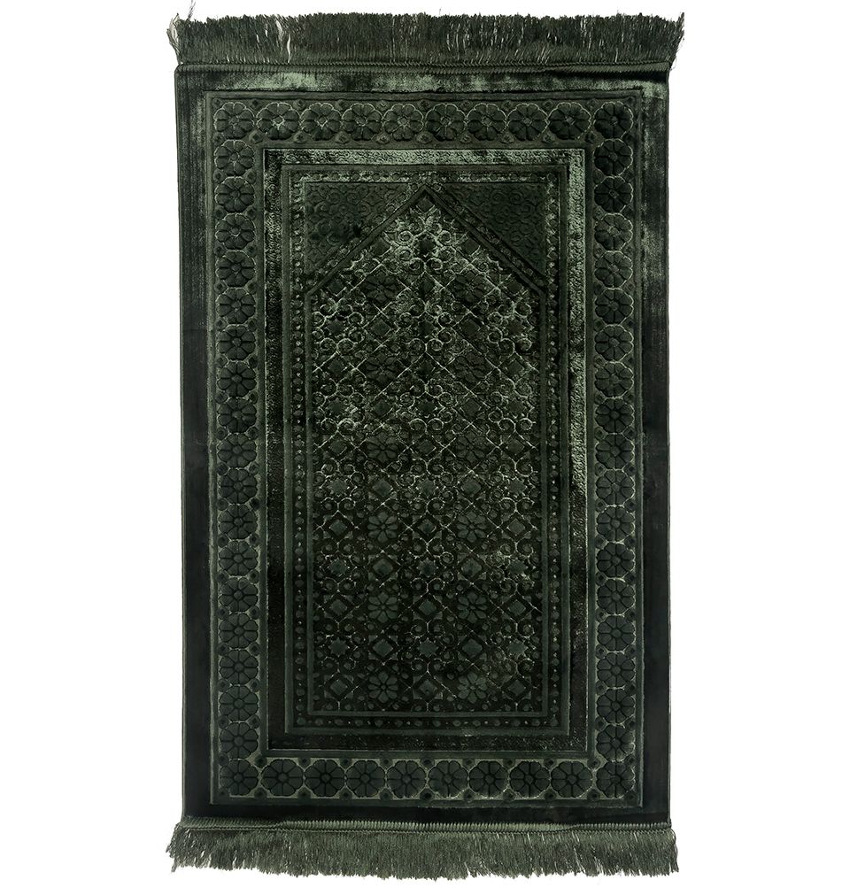 Modefa Prayer Rug Dark Green Luxury Velvet Islamic Prayer Rug Floral Stamp Dark Green