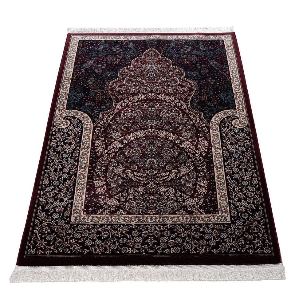 Modefa Prayer Rug Dark Maroon Lale Luxury Velvet Carpet Islamic Prayer Rug - Dark Maroon