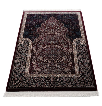 Modefa Prayer Rug Dark Maroon Lale Luxury Velvet Carpet Islamic Prayer Rug - Dark Maroon