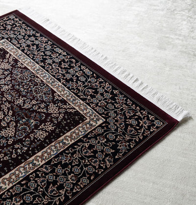 Modefa Prayer Rug Dark Maroon Lale Luxury Velvet Carpet Islamic Prayer Rug - Dark Maroon