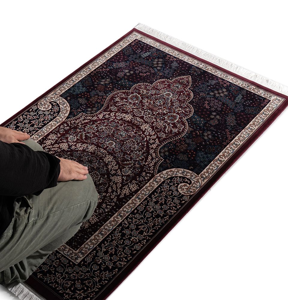Modefa Prayer Rug Dark Maroon Lale Luxury Velvet Carpet Islamic Prayer Rug - Dark Maroon