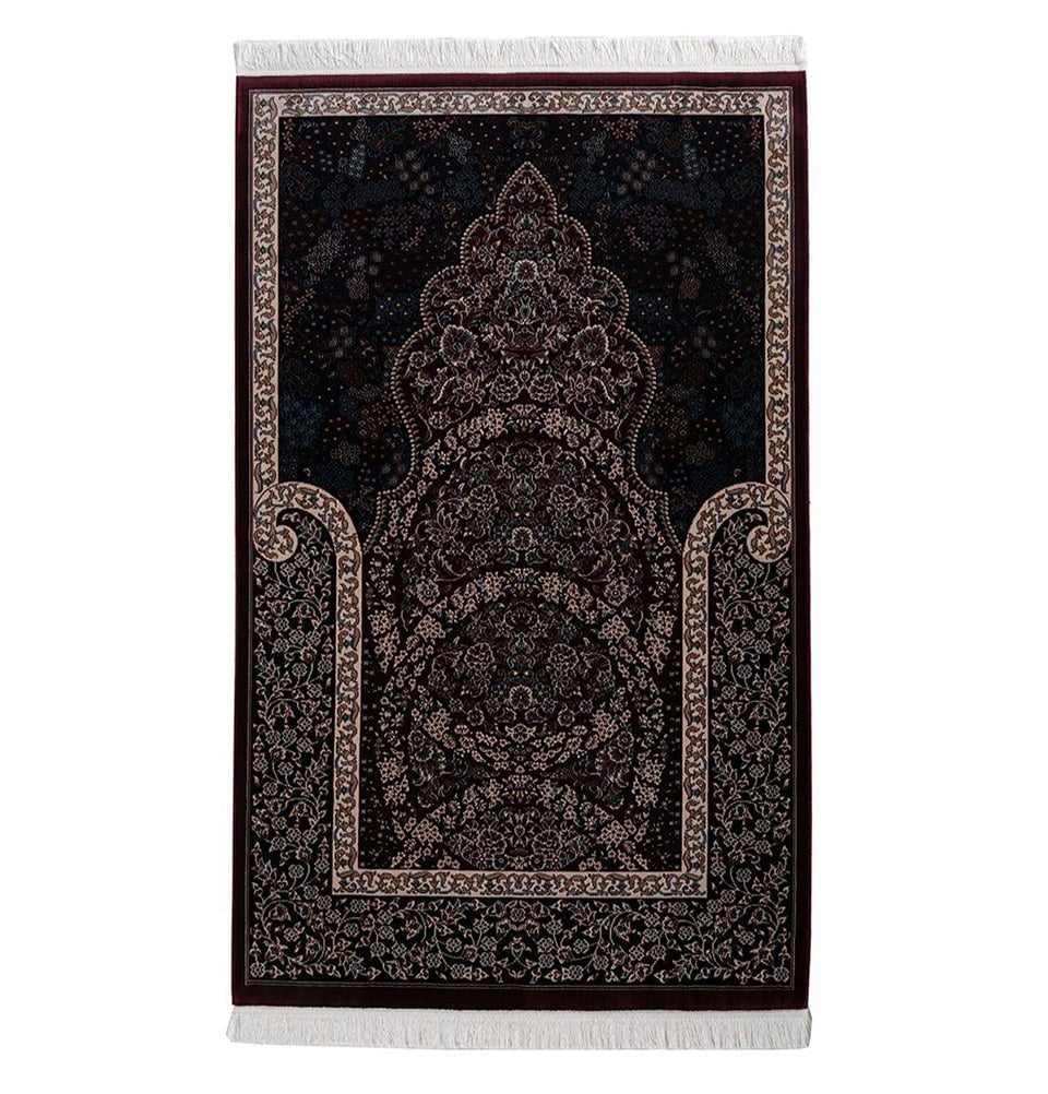 Modefa Prayer Rug Dark Maroon Lale Luxury Velvet Carpet Islamic Prayer Rug - Dark Maroon