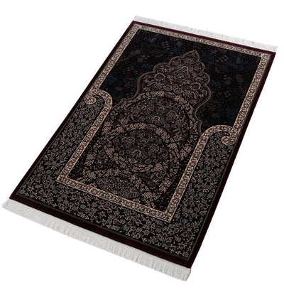 Modefa Prayer Rug Dark Maroon Lale Luxury Velvet Carpet Islamic Prayer Rug - Dark Maroon