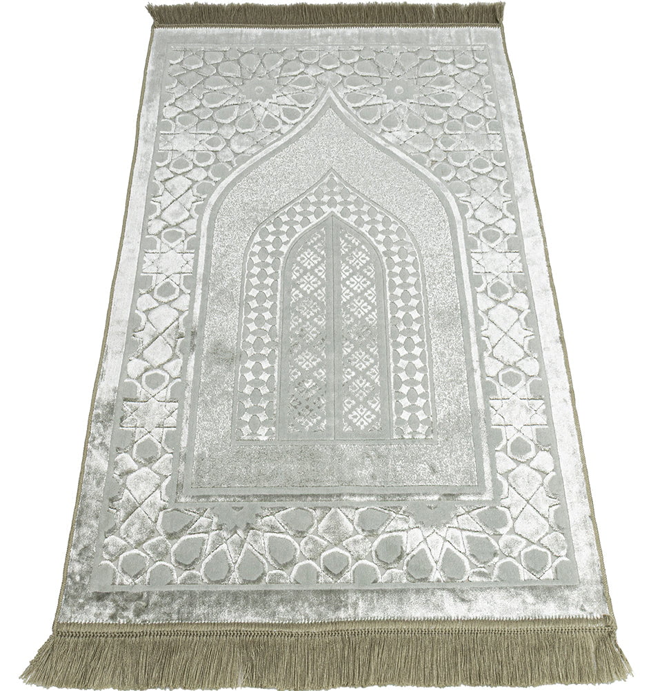Luxury Velvet Islamic Prayer Rug Moroccan Star - Earth Green