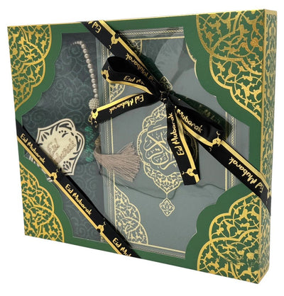 Modefa Prayer Rug Eid Saeed Quran Gift Box Set - Prayer Mat, Quran & Tasbih - Green