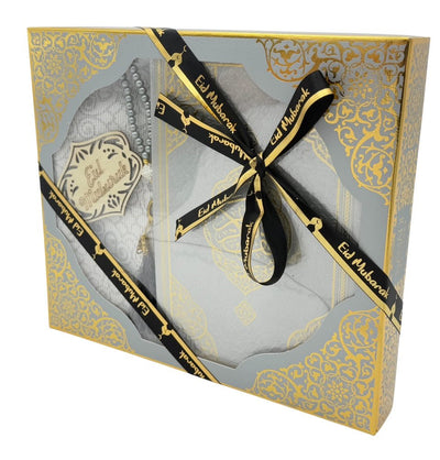 Modefa Prayer Rug Eid Saeed Quran Gift Box Set - Prayer Mat, Quran & Tasbih - Grey