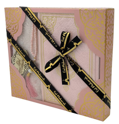 Modefa Prayer Rug Eid Saeed Quran Gift Box Set - Prayer Mat, Quran & Tasbih - Pink
