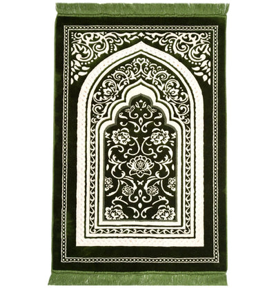 Modefa Prayer Rug Floral Arch - Green Double Plush Wide Islamic Prayer Rug - Floral Arch Green