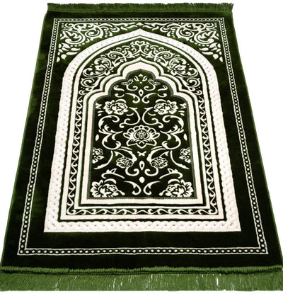 Modefa Prayer Rug Floral Arch - Green Double Plush Wide Islamic Prayer Rug - Floral Arch Green
