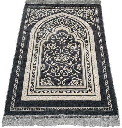 Modefa Prayer Rug Floral Arch - Grey Double Plush Wide Islamic Prayer Rug Floral Arch - Grey