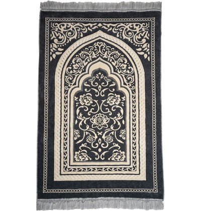 Modefa Prayer Rug Floral Arch - Grey Double Plush Wide Islamic Prayer Rug Floral Arch - Grey