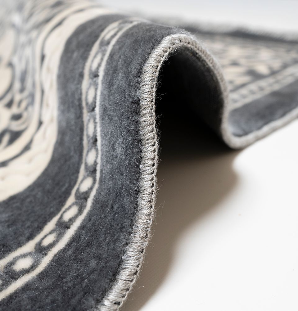 Prayer Ruh Double Plush Wide Islamic Prayer Rug Floral Arch - Grey