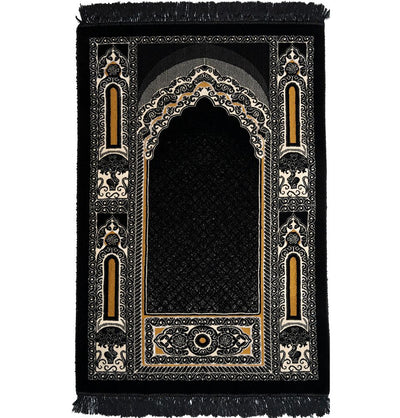 Modefa Prayer Rug Floral Mihrab Black #2 Double Plush Wide Islamic Prayer Rug - Floral Mihrab Black #2