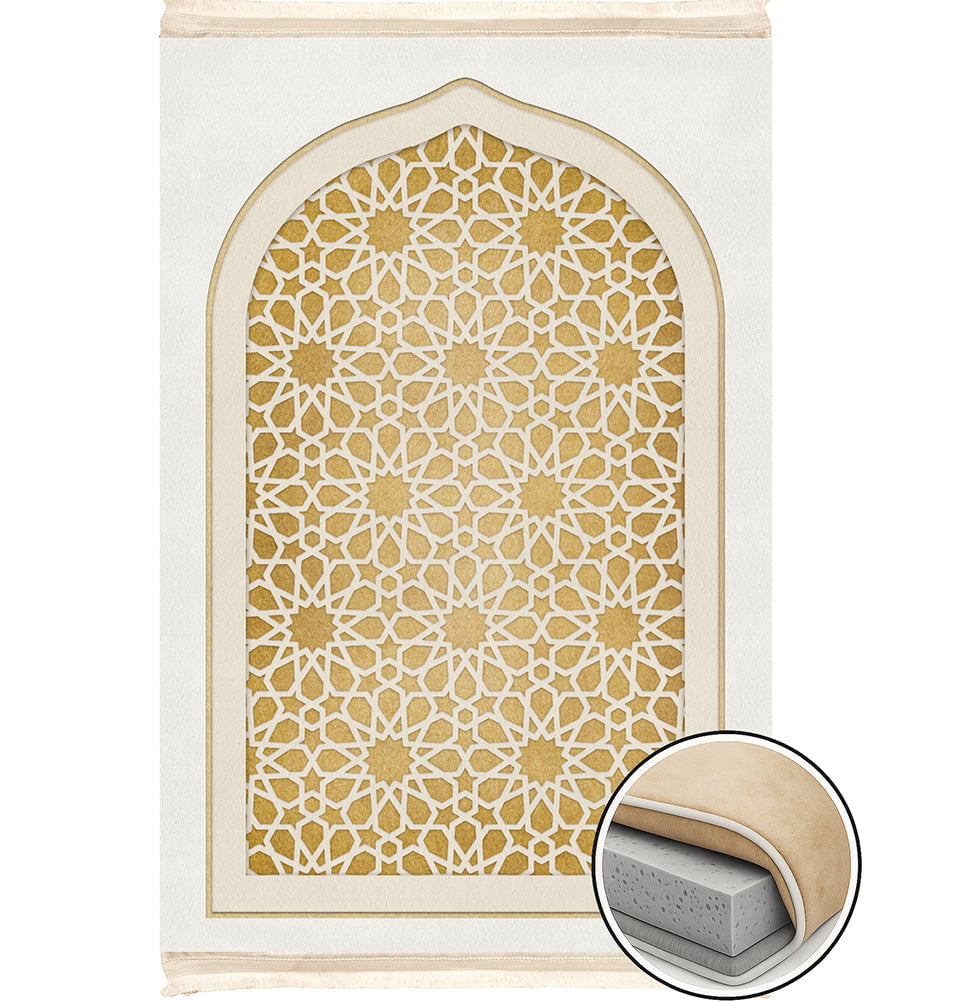 Islamic Rug Wall Foam Islamic Prayer Rug - Velvet Digital Print Lattice Selcuk - Gold