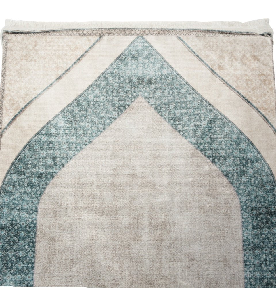 Modefa Prayer Rug Foam Islamic Prayer Rug - Velvet Digital Print Mihrab - Emerald Green