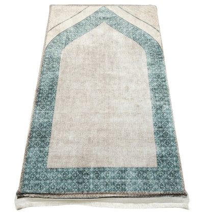 Modefa Prayer Rug Foam Islamic Prayer Rug - Velvet Digital Print Mihrab - Emerald Green