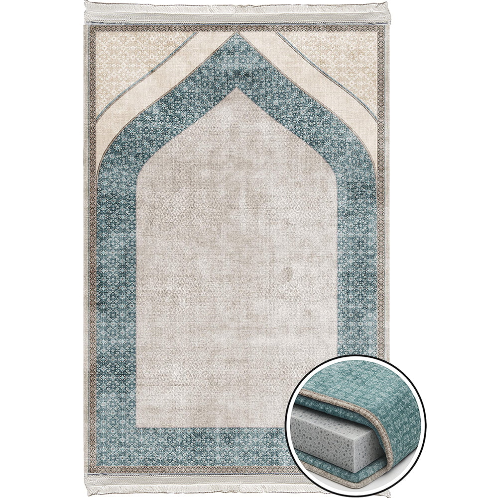 Modefa Prayer Rug Foam Islamic Prayer Rug - Velvet Digital Print Mihrab - Emerald Green