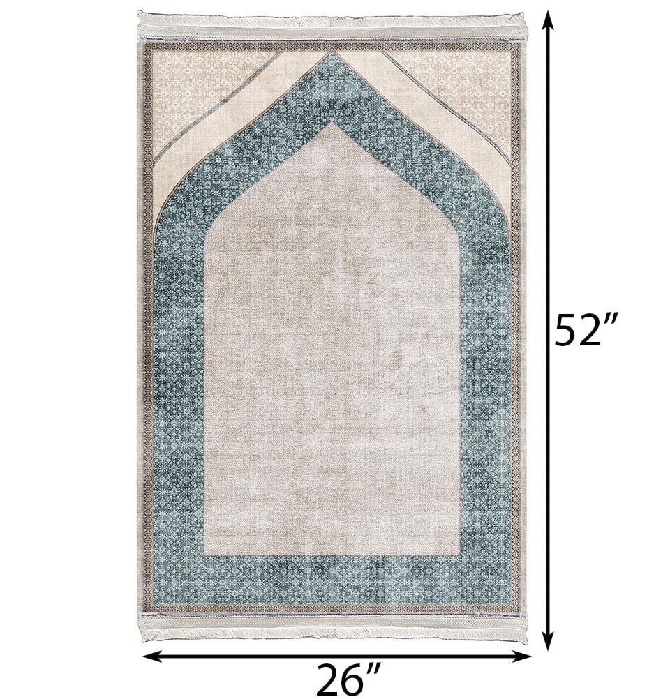 Modefa Prayer Rug Foam Islamic Prayer Rug - Velvet Digital Print Mihrab - Emerald Green