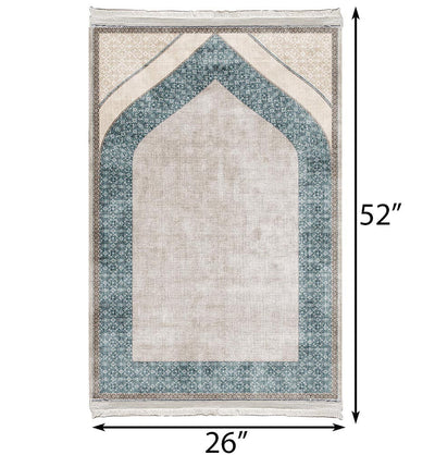 Modefa Prayer Rug Foam Islamic Prayer Rug - Velvet Digital Print Mihrab - Emerald Green