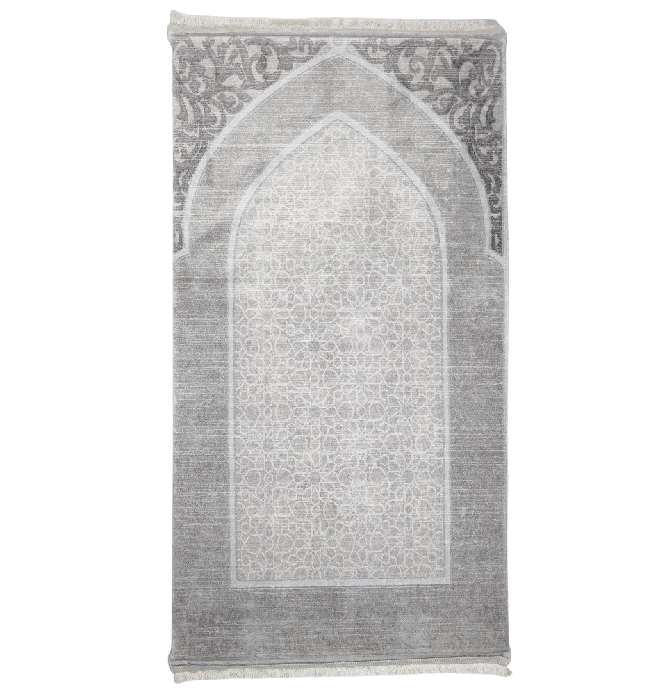 Modefa Prayer Rug Foam Islamic Prayer Rug - Velvet Digital Print Mosaic Floral - Grey