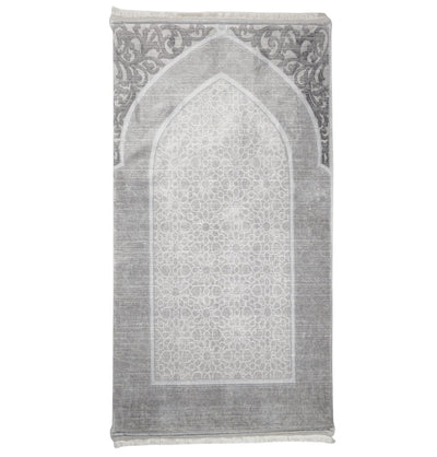 Modefa Prayer Rug Foam Islamic Prayer Rug - Velvet Digital Print Mosaic Floral - Grey