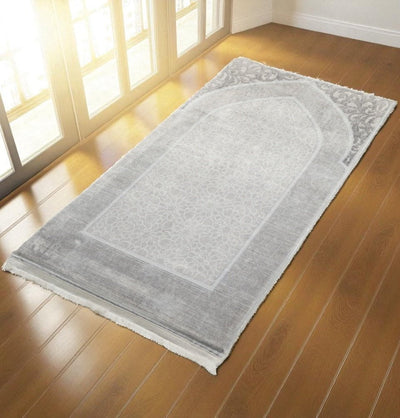 Modefa Prayer Rug Foam Islamic Prayer Rug - Velvet Digital Print Mosaic Floral - Grey