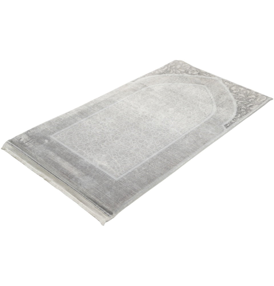 Modefa Prayer Rug Foam Islamic Prayer Rug - Velvet Digital Print Mosaic Floral - Grey