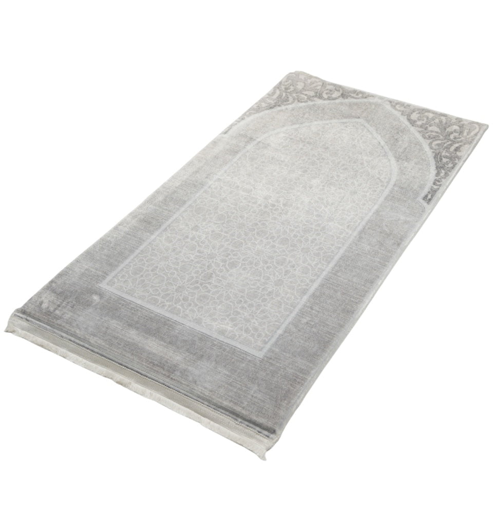 Modefa Prayer Rug Foam Islamic Prayer Rug - Velvet Digital Print Mosaic Floral - Grey