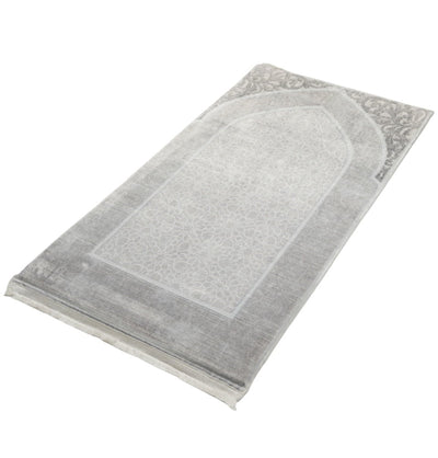 Modefa Prayer Rug Foam Islamic Prayer Rug - Velvet Digital Print Mosaic Floral - Grey
