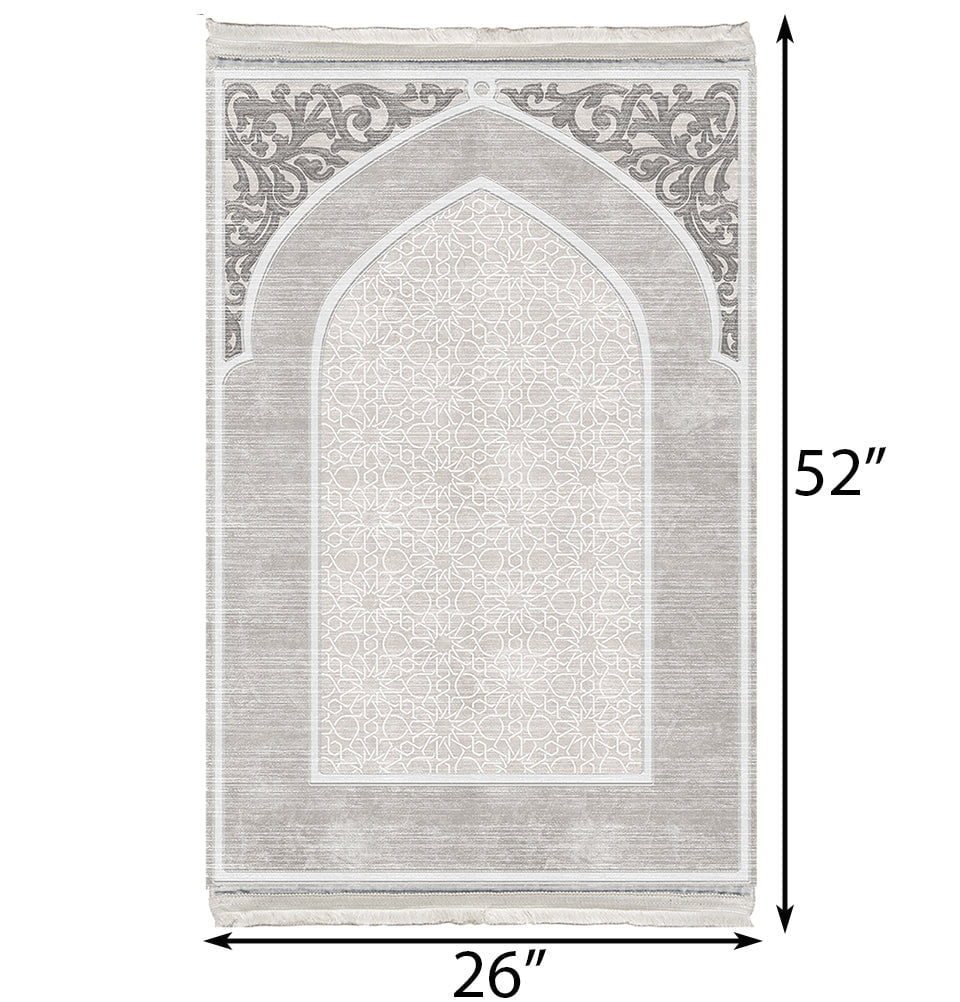 Modefa Prayer Rug Foam Islamic Prayer Rug - Velvet Digital Print Mosaic Floral - Grey
