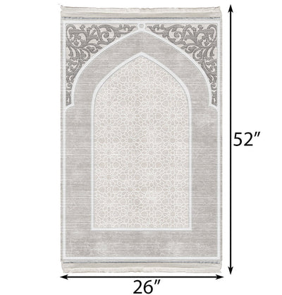 Modefa Prayer Rug Foam Islamic Prayer Rug - Velvet Digital Print Mosaic Floral - Grey