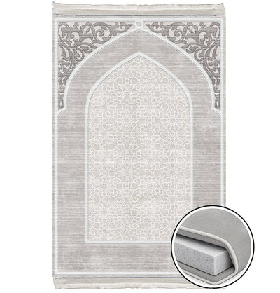 Modefa Prayer Rug Foam Islamic Prayer Rug - Velvet Digital Print Mosaic Floral - Grey