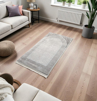 Modefa Prayer Rug Foam Islamic Prayer Rug - Velvet Digital Print Mosaic Floral - Grey