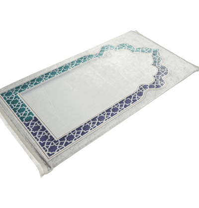 Modefa Prayer Rug Foam Islamic Prayer Rug - Velvet Digital Print Selcuk Arch - Aqua Blue