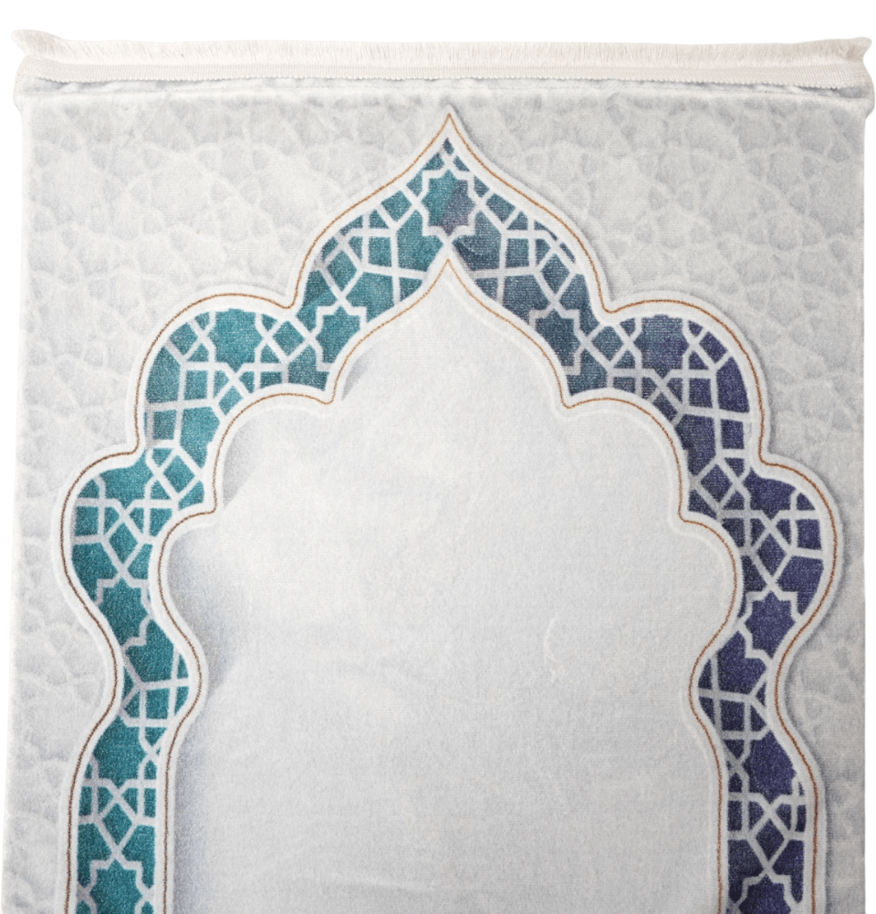 Modefa Prayer Rug Foam Islamic Prayer Rug - Velvet Digital Print Selcuk Arch - Aqua Blue