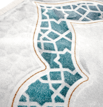 Modefa Prayer Rug Foam Islamic Prayer Rug - Velvet Digital Print Selcuk Arch - Aqua Blue