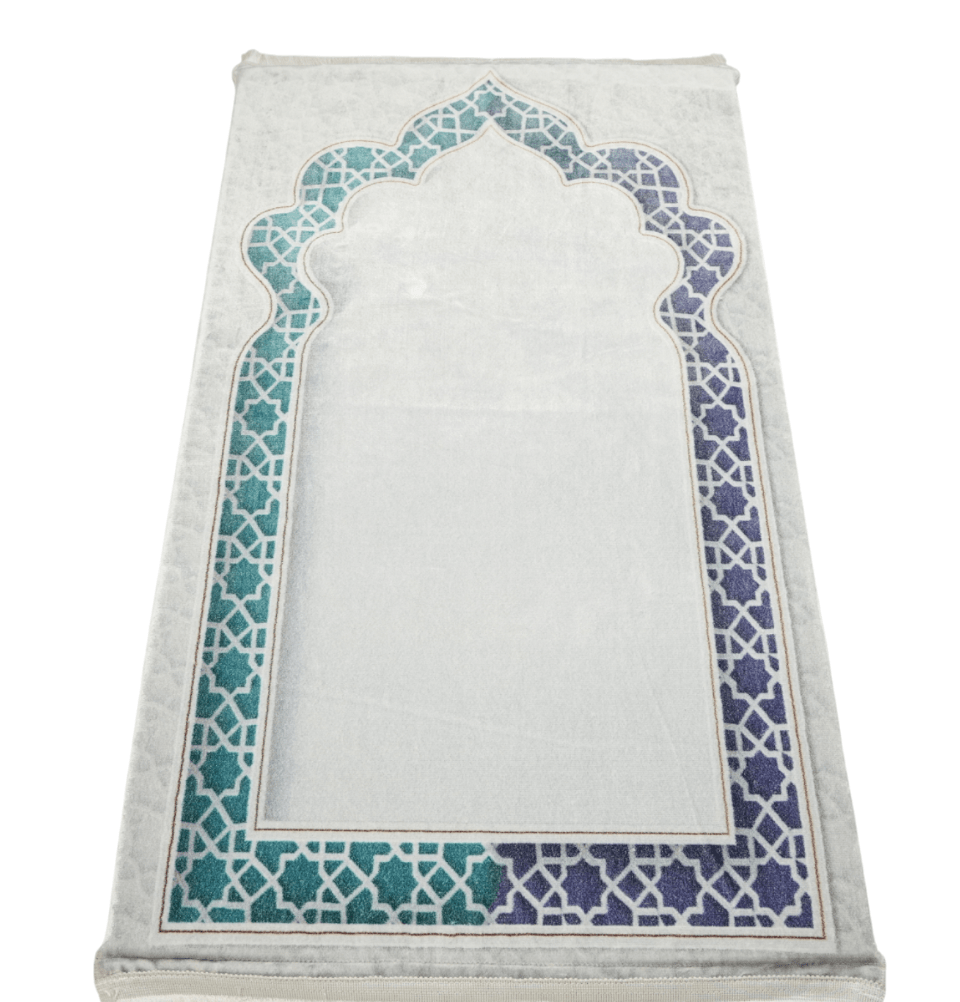 Modefa Prayer Rug Foam Islamic Prayer Rug - Velvet Digital Print Selcuk Arch - Aqua Blue